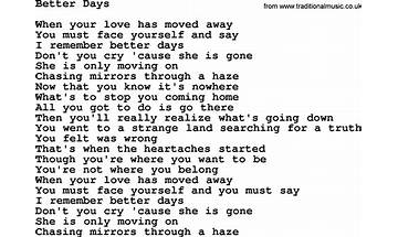 Better Days en Lyrics [Billy Sprague]