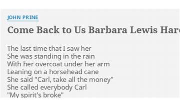 Come Back to Us Barbara Lewis Hare Krishna Beauregard en Lyrics [John Prine]