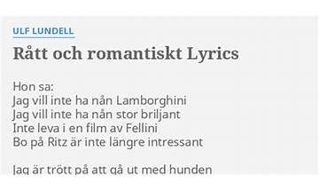 Rått och romantiskt sv Lyrics [Ulf Lundell]