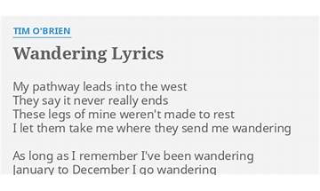 Wandering en Lyrics [Tim O\'Brien]