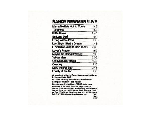 Album: Randy Newman Live, musical term