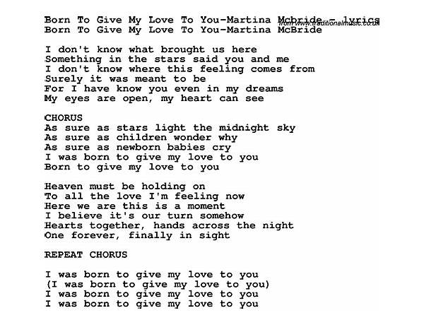 Born To Give My Love To You en Lyrics [Martina McBride]