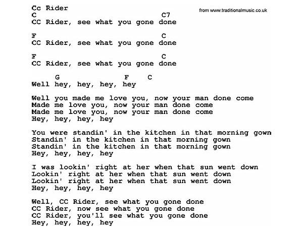CC Rider en Lyrics [Old Crow Medicine Show]