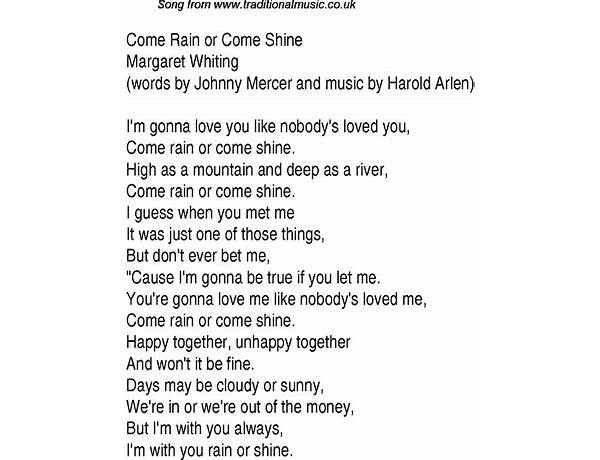 Come Rain or Come Shine en Lyrics [Tony Bennett]