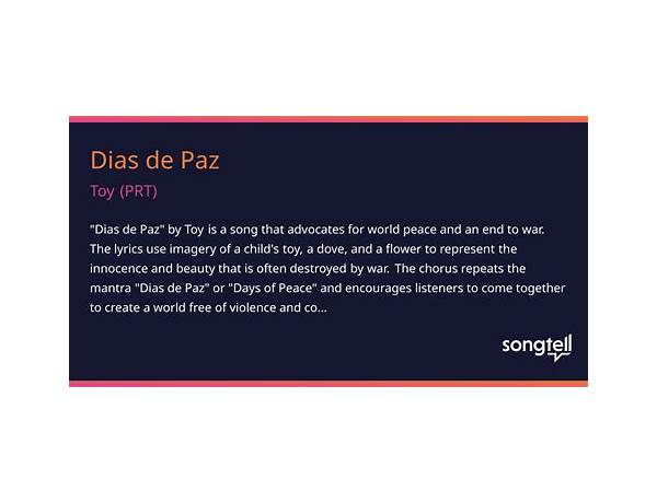 Dias de Paz pt Lyrics [Toy (PRT)]
