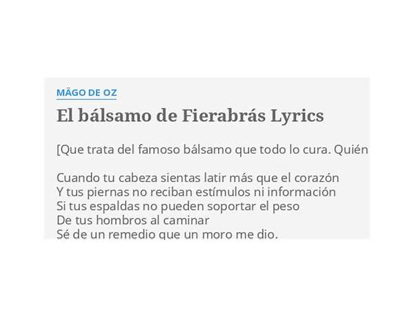 El blsamo de fierabras es Lyrics [Mägo de Oz]