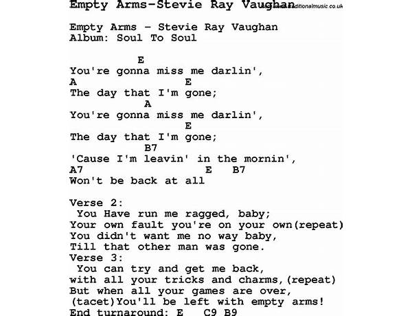 Empty Arms en Lyrics [Stevie Ray Vaughan & Double Trouble]