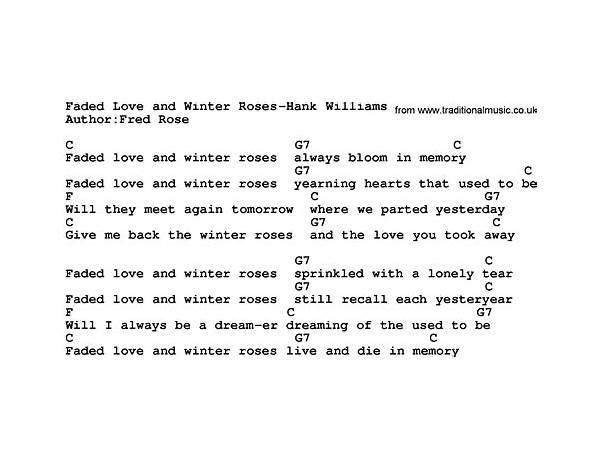 Faded Love And Winter Roses en Lyrics [Hank Williams]