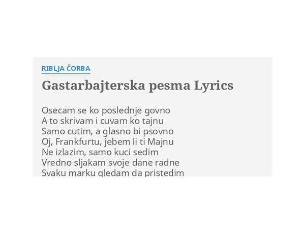 Gastarbajterska pesma sr Lyrics [Riblja Čorba]