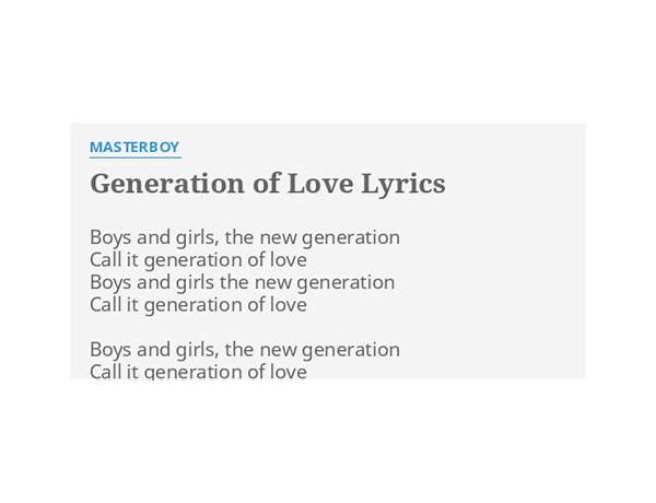 Generation of Love en Lyrics [Masterboy]