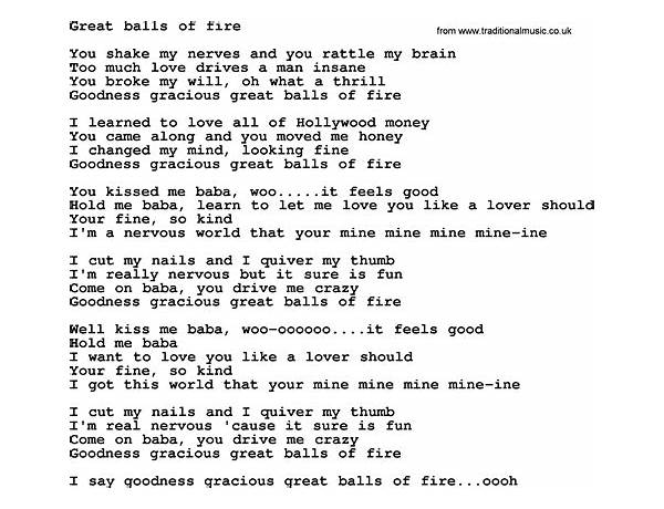 Great Balls Of Fire en Lyrics [The Kingsmen]