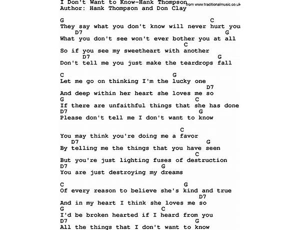 I Don’t Want to Know en Lyrics [​d\'Eon]