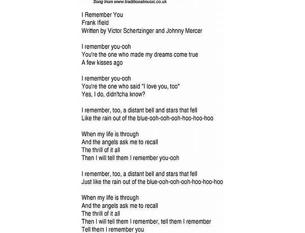 I Remember You en Lyrics [The Memories]