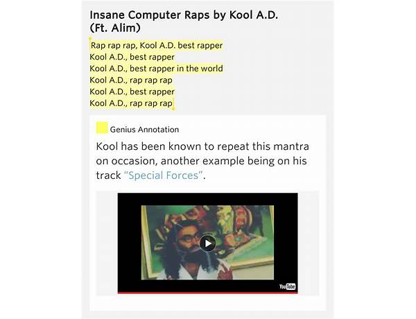 Insane Computer Raps en Lyrics [Kool A.D.]