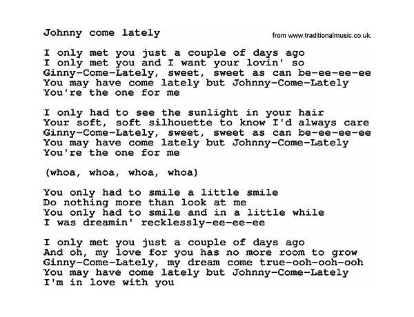 Johnny Come Lately en Lyrics [The Semantics]