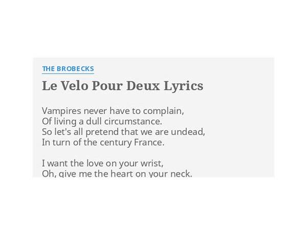 Le Velo Pour Deux en Lyrics [The Brobecks]