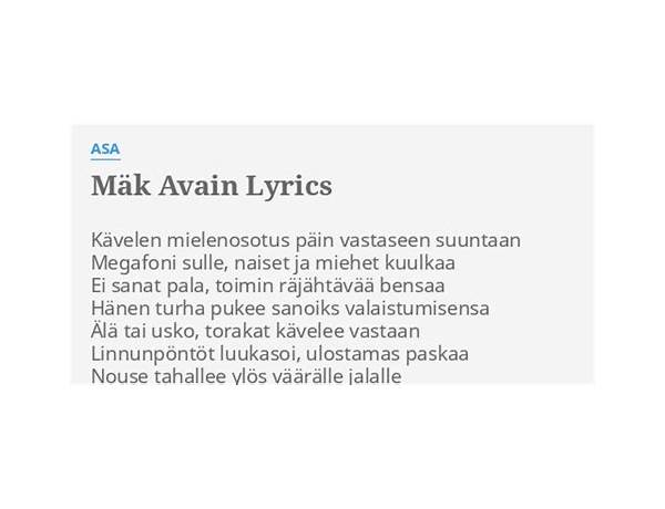 Mäk avain fi Lyrics [Asa (FIN)]