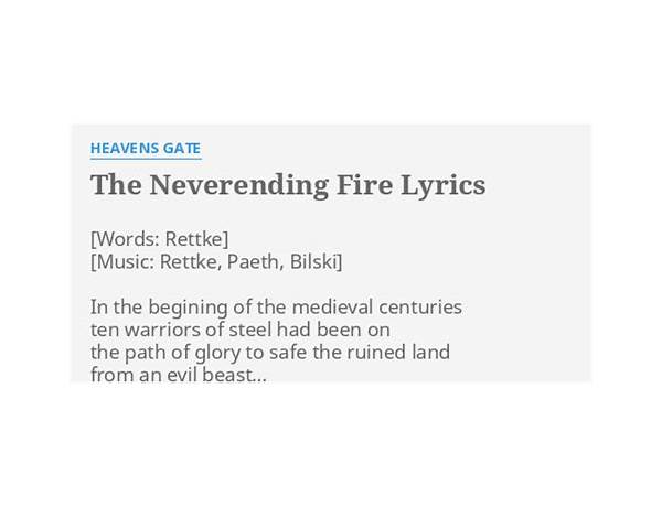 Never-Ending Fire en Lyrics [Heavens Gate]