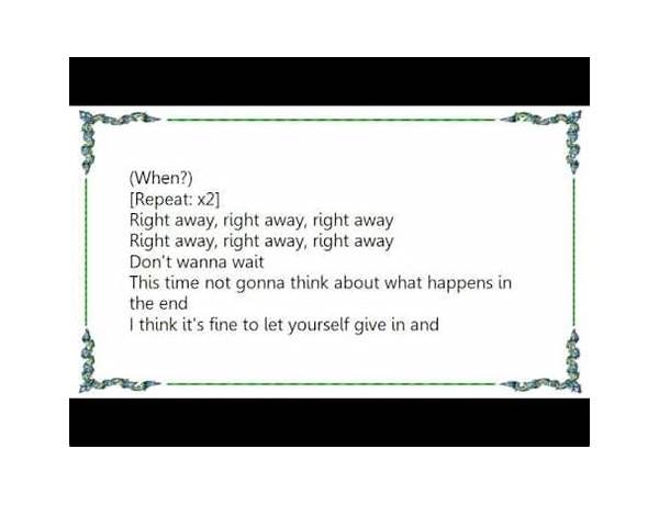 Right Away en Lyrics [Hayden Forbes]