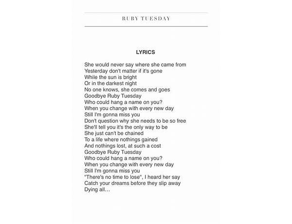 Ruby Tuesday en Lyrics [Melanie]