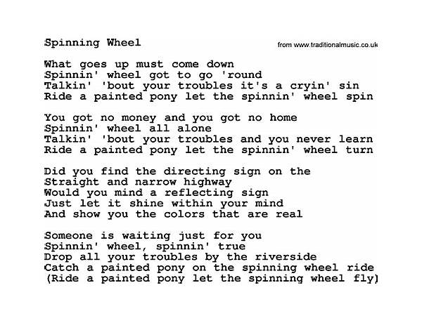 Spinning Wheel en Lyrics [Andrew Strong]