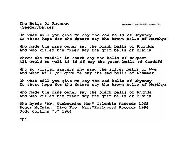 The Bells of Rhymney en Lyrics [Judy Collins]