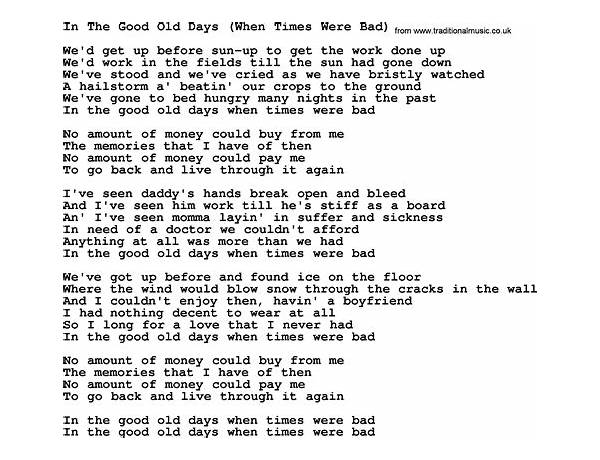 The Good Old Days en Lyrics [Roger Miller]