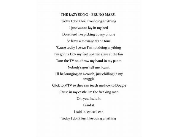 The Lazy Song en Lyrics [Bruno Mars]