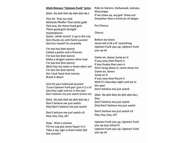 Uptown Funk en Lyrics [Mark Ronson (Ft. Bruno Mars)]