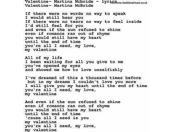 Valentine en Lyrics [The Naturals]