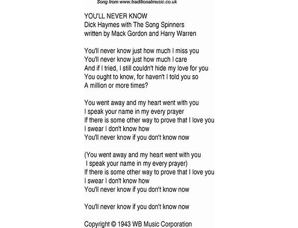 You\'ll Never Know en Lyrics [The Almighty RSO]