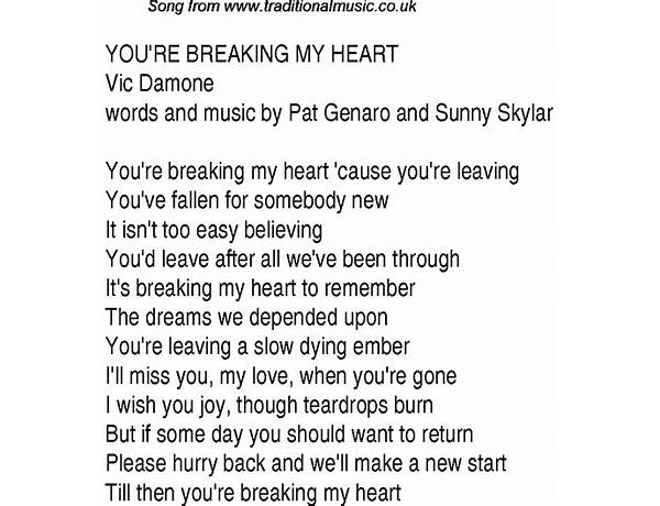You\'re Breaking My Heart en Lyrics [Jerry Vale]