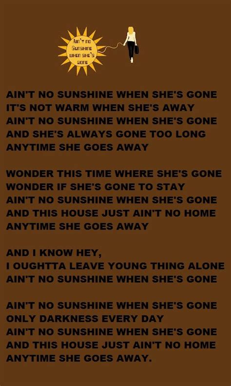 Ain't No Sunshine lyrics credits, cast, crew of song