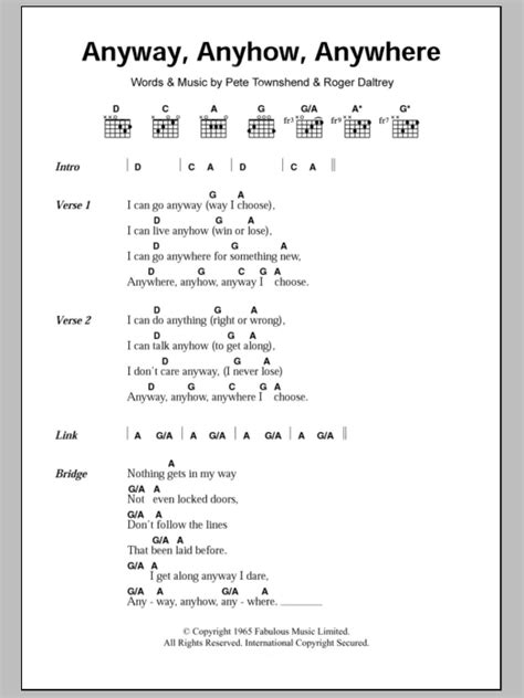 Anyway, Anyhow, Anywhere lyrics credits, cast, crew of song