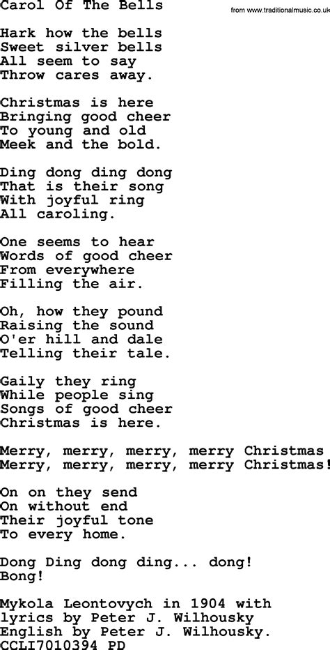 Carol of the Bells lyrics credits, cast, crew of song
