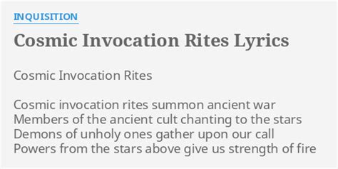 Cosmic Invocation Rites lyrics credits, cast, crew of song