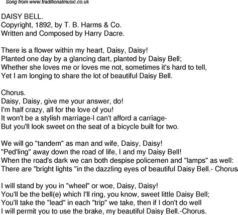 Daisy Bell lyrics credits, cast, crew of song