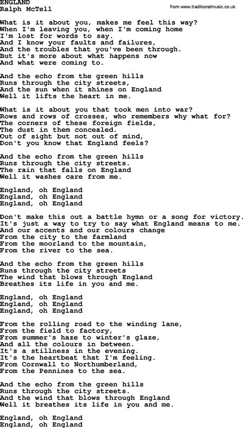 England lyrics credits, cast, crew of song