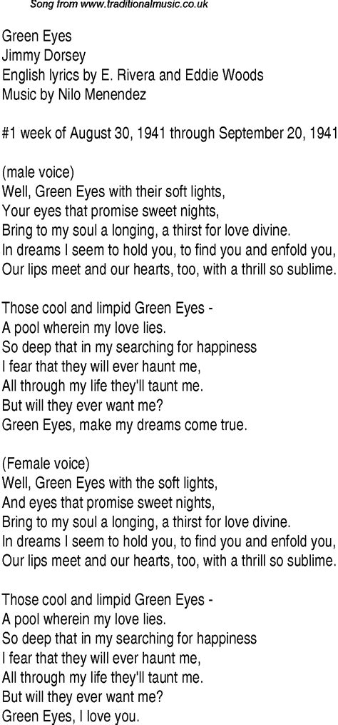 Green Eyes lyrics credits, cast, crew of song