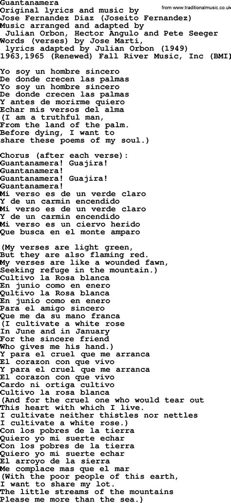 Guantanamera lyrics credits, cast, crew of song