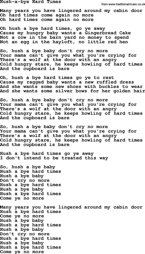 Hush-a-Bye Hard Times lyrics credits, cast, crew of song