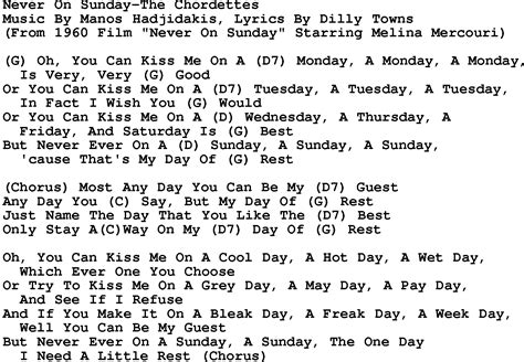 Never On Sunday lyrics credits, cast, crew of song