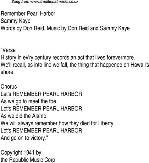 Pearl Harbor lyrics credits, cast, crew of song