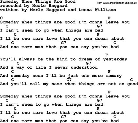 Someday When Things Are Good lyrics credits, cast, crew of song