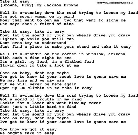 Take It Easy lyrics credits, cast, crew of song