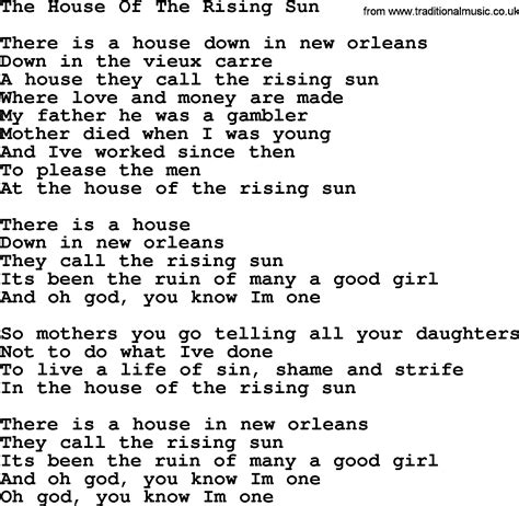 The House of the Rising Sun lyrics credits, cast, crew of song