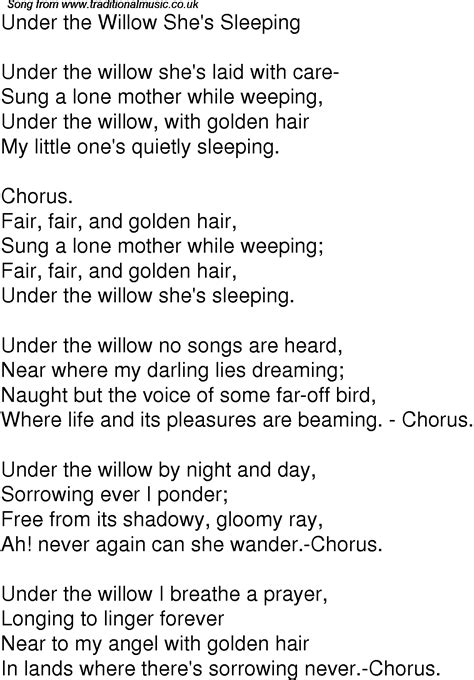 Under the Willow She's Sleeping lyrics credits, cast, crew of song