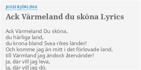 Ack värmeland du sköna lyrics [Jussi björling]