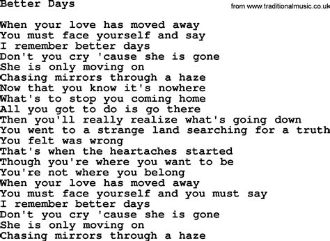 Better Days lyrics [Billy Sprague]