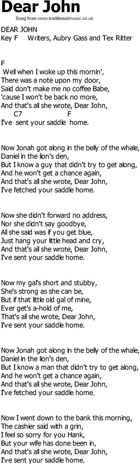 Dear John lyrics [Delaney Gibson]